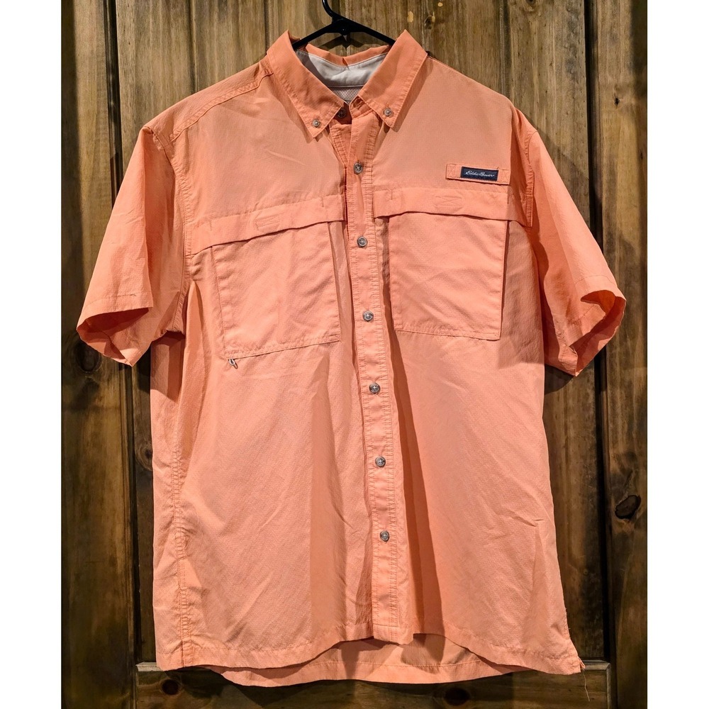 Eddie Bauer Button Up Mens‎ Size L Light Pink Classic Vented Short Sleeve Shirt